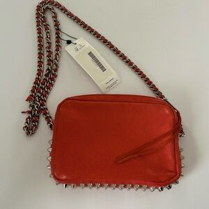 Rebecca Minkoff Red Leather Chain Strap Crossbody with Silver Studs